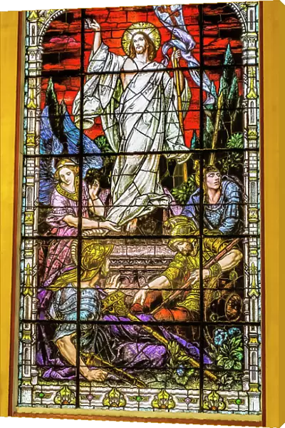 Christ the Victor Resurrection stained glass Gesu Church, Miami, Florida. Built 1920's. Glass by Franz Mayer