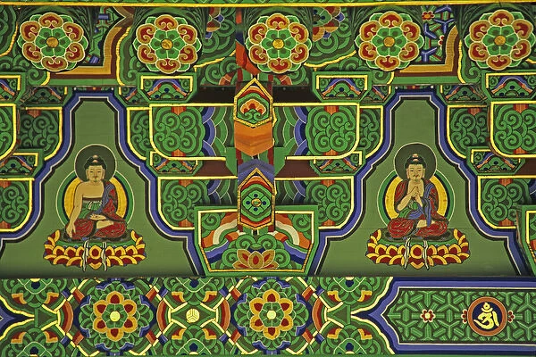 Asia, South Korea, Taegu. Detail of a wall mural at a Buddhist Temple. Credit as