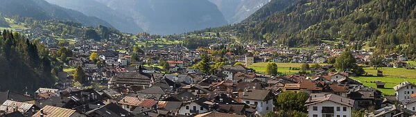 City view of Tonadico in the valley of Primiero in the Dolomites of Trentino, Italy