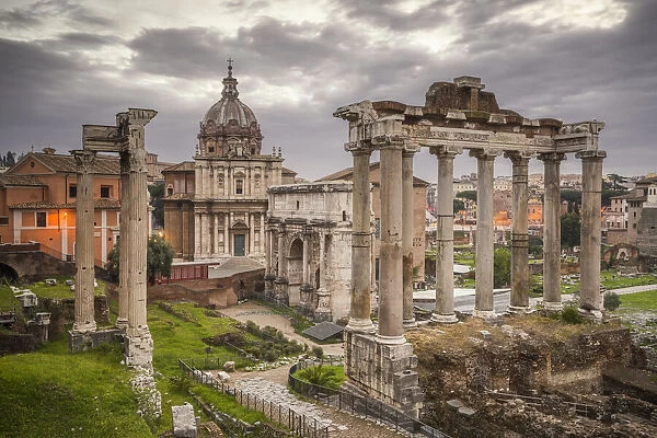 Europe, Italy, Rome. Ruins of Roman Temple of Saturn