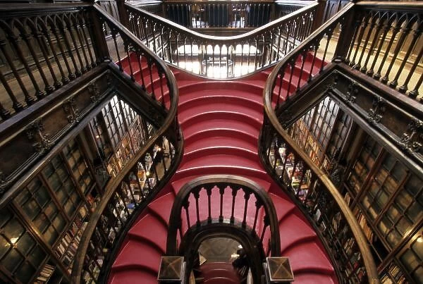 Portugal, Oporto (Porto). Stairs in historic bookstore