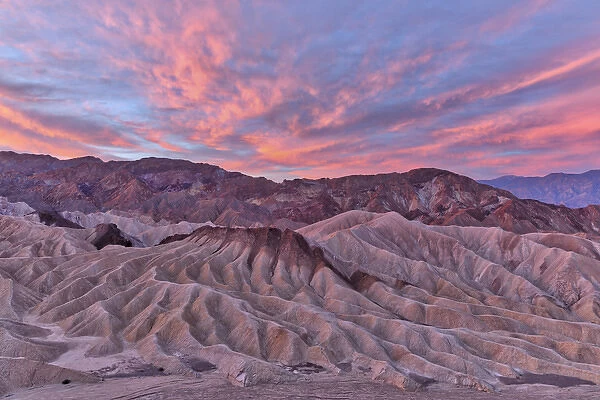 USA, California, Death Valley. Sunrise over Zabriskie Point and the Panamint range