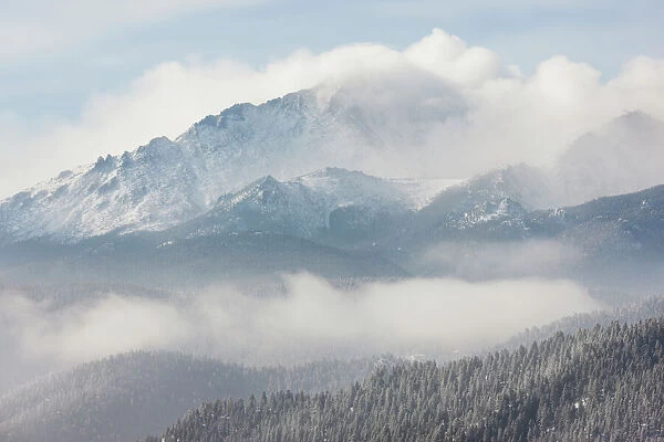 USA, Colorado. Morning winter storm above Pikes Peak