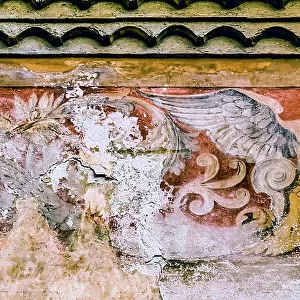 Angel fresco, Nimes Cathedral, Gard, France. Catholic church created 1100 AD, site of Emperor Augustus Temple
