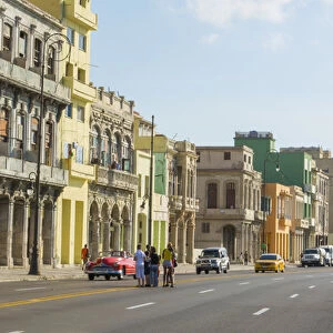 Havana Cuba main street at Capital with old colorful buildings and traffic Habana