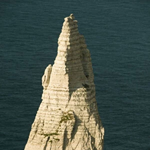 L Aiguille (Needle) with kayakers, Etretat, Normandy FRANCE