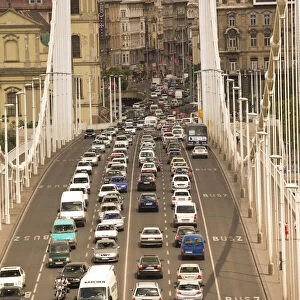 Liberty Bridge from the Buda side looking toward Central Budapest, Capital of Hungary