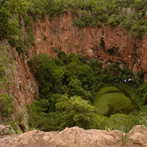 Sink hole now used by Macaws for nesting Serra da Bodoquena. Limestone elevated