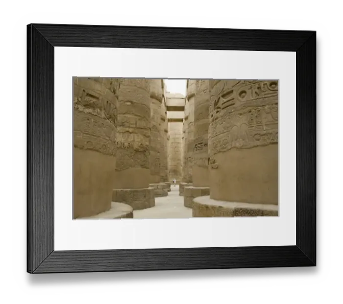 Framed Print : Egypt, Luxor, East Bank, Karnak Temple. Hieroglyphic covered columns in the hypostyle