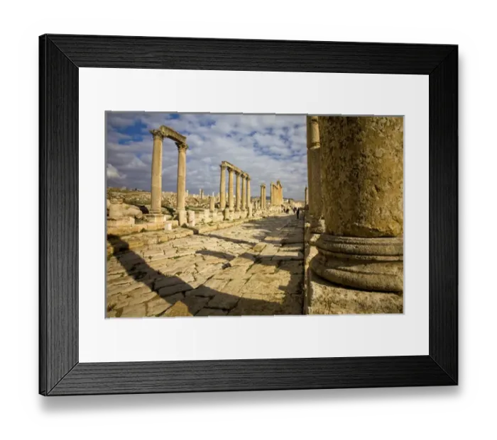 Framed Print : JORDAN, Jerash. Elaborate 2nd Century AD Corinthian columns line the Cardo or main
