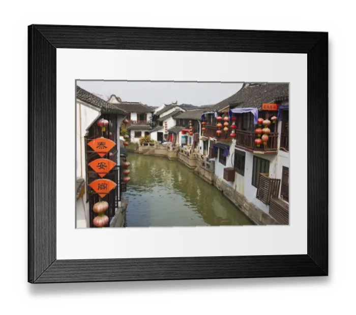Framed Print : Traditional houses along the Grand Canal in the watertown, Zhujiajiao, Shanghai, China