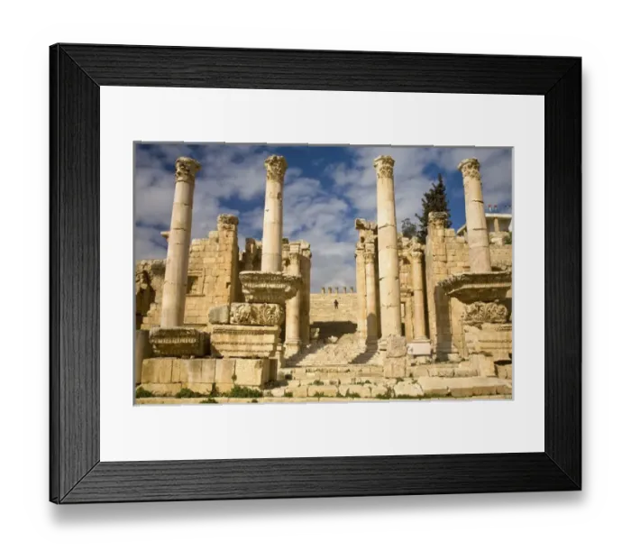 Framed Print : JORDAN, Jerash. Through the pillars of the Byzantine Cathedral and up a long flight of stairs Framed Print : JORDAN, Jerash. Through the pillars of the Byzantine Cathedral and up a long flight of stairs