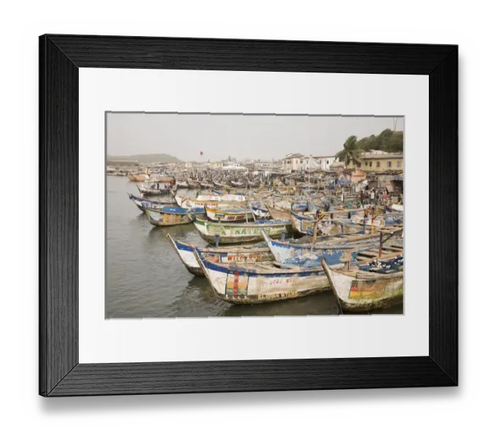 Framed Print : Africa, West Africa, Ghana, Elmina. Colorful hand-painted fishing boats tied up Framed Print : Africa, West Africa, Ghana, Elmina. Colorful hand-painted fishing boats tied up