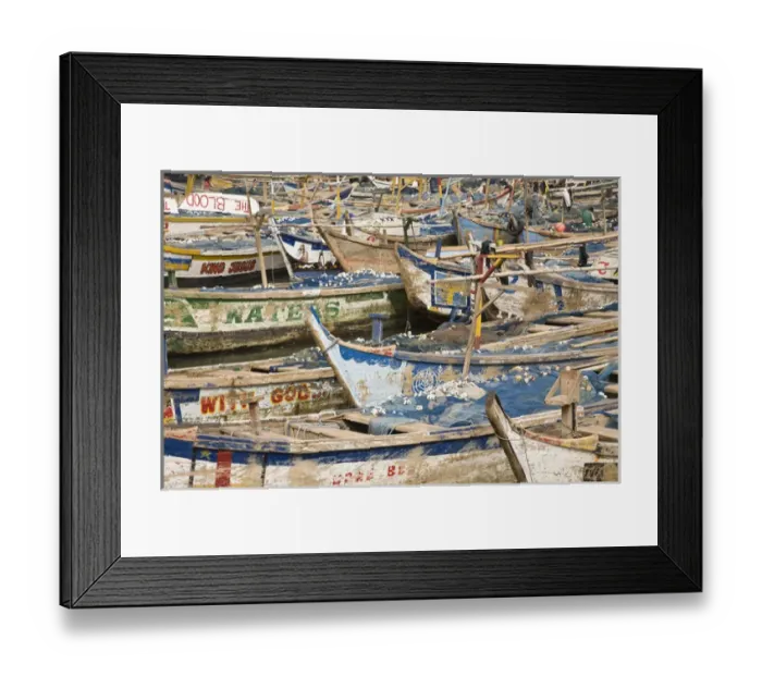 Framed Print : Africa, West Africa, Ghana, Elmina. Colorful hand-painted fishing boats tied up Framed Print : Africa, West Africa, Ghana, Elmina. Colorful hand-painted fishing boats tied up