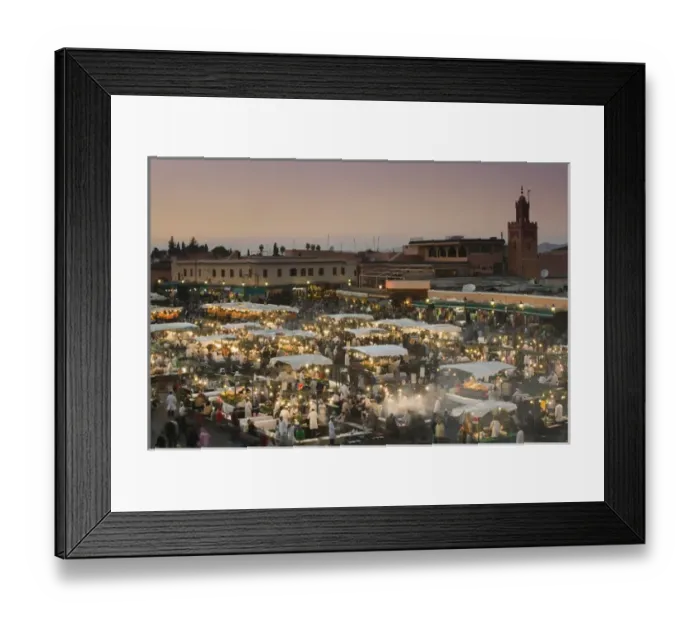 Framed Print : MOROCCO-MARRAKECH: Djemma el-Fna Square Food Stands  /  Dusk