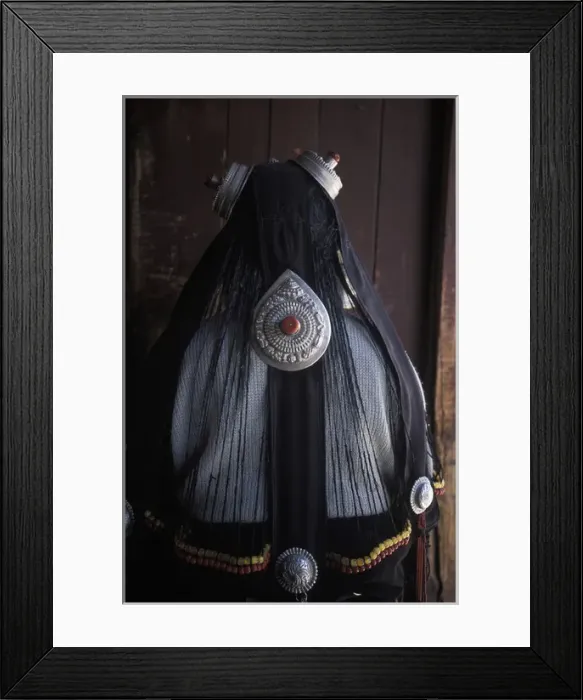 Framed Print : Tibetan woman with prayer wheel and hair jewelry Framed Print : Tibetan woman with prayer wheel and hair jewelry