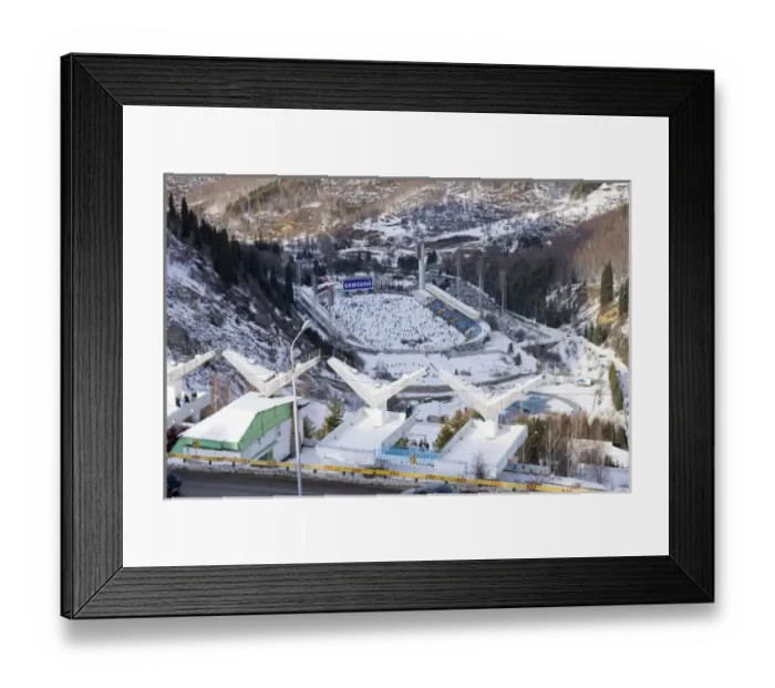 Framed Print : People skating at Medeo skating rink amongst mountains, Kazakhstan