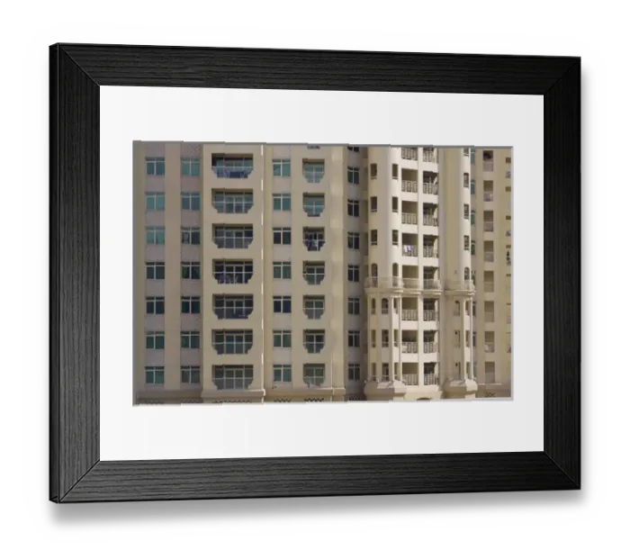 Framed Print : United Arab Emirates, Dubai. Laundry on several balconies of Palm Jumeirah apartment buildings Framed Print : United Arab Emirates, Dubai. Laundry on several balconies of Palm Jumeirah apartment buildings