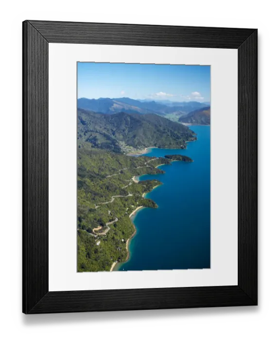 Framed Print : Queen Charlotte Drive, Marlborough Sounds, South Island, New Zealand - aerial Framed Print : Queen Charlotte Drive, Marlborough Sounds, South Island, New Zealand - aerial