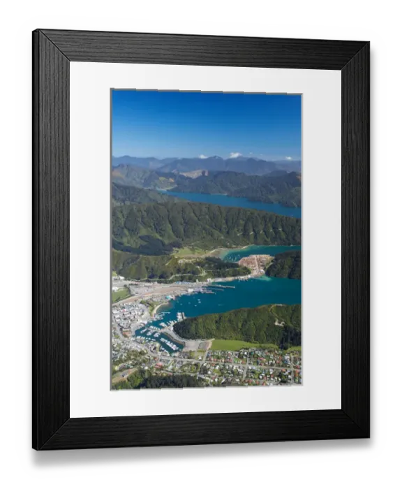 Framed Print : Picton, Marlborough Sounds, South Island, New Zealand - aerial Framed Print : Picton, Marlborough Sounds, South Island, New Zealand - aerial