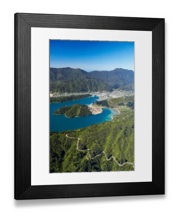 Framed Print : Queens Charlotte Drive, Marlborough Sounds, South Island, New Zealand - aerial