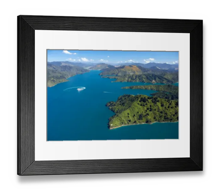 Framed Print : Queen Charlotte Sound, Marlborough Sounds, South Island, New Zealand - aerial