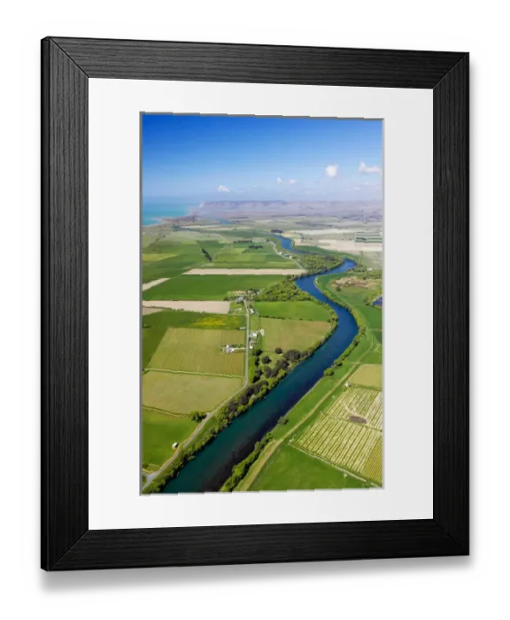 Framed Print : Farmland and Wairau River, Cloudy Bay, Marlborough, South Island, New Zealand - aerial Framed Print : Farmland and Wairau River, Cloudy Bay, Marlborough, South Island, New Zealand - aerial