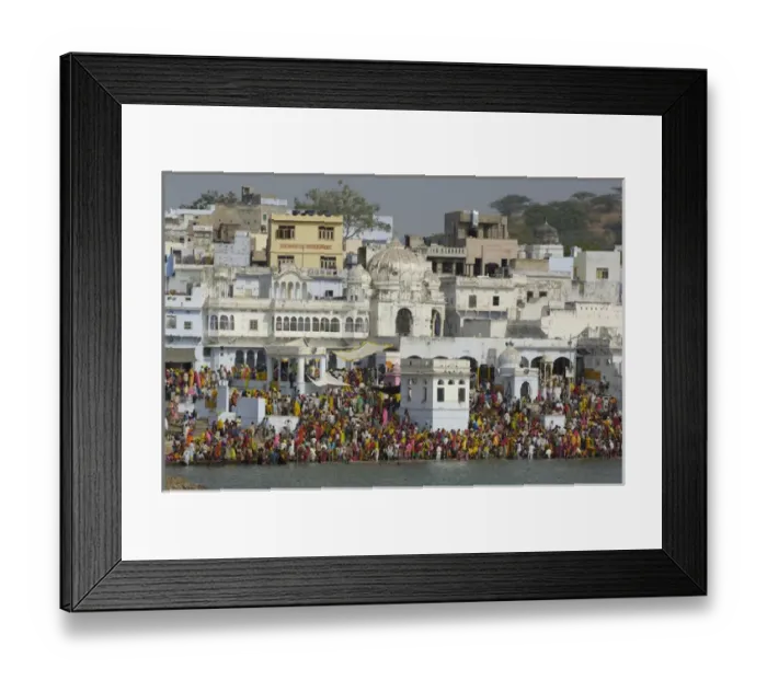 Framed Print : The devout who have come to the Sarovar or Pushkar Lake with its 52 Ghats to bath