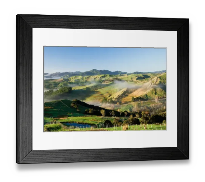 Framed Print : Misty Farmland near Martinborough, Wairarapa, North Island, New Zealand