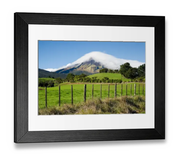 Framed Print : Farmland and Mt Taranaki  /  Egmont, Taranaki, North Island, New Zealand
