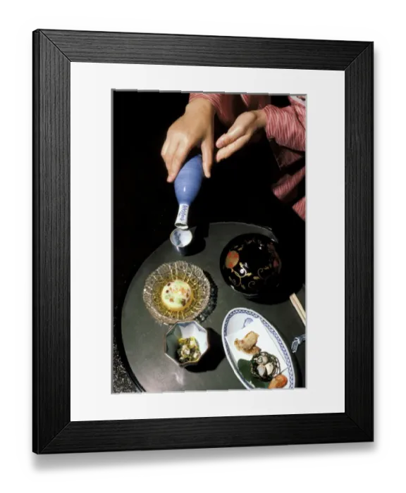 Framed Print : Japan, Tokyo. Sake service, and delicacies Framed Print : Japan, Tokyo. Sake service, and delicacies