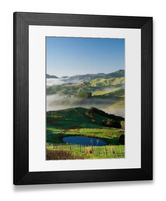 Framed Print : Misty Farmland near Martinborough, Wairarapa, North Island, New Zealand