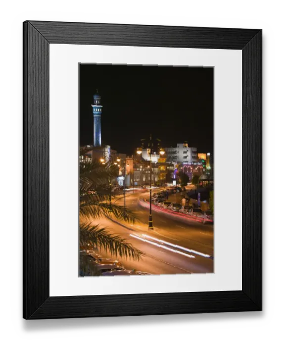 Framed Print : Oman, Muscat, Mutrah. Mutrah Corniche Buildings  /  Evening