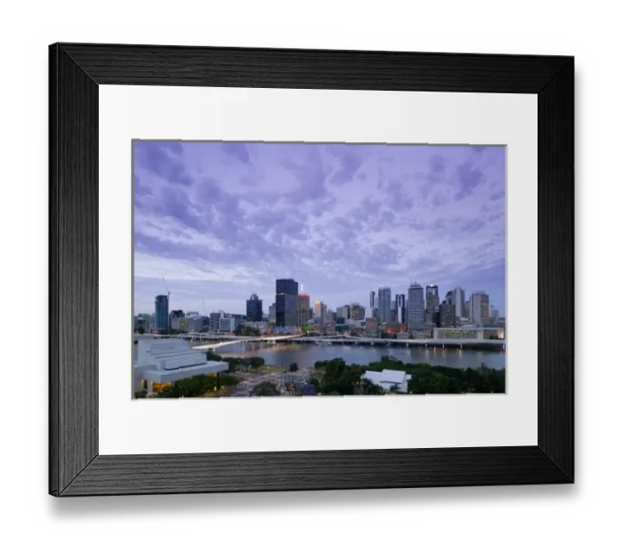 Framed Print : AUSTRALIA, Queensland, Brisbane. City Skyline from Southbank / Evening Framed Print : AUSTRALIA, Queensland, Brisbane. City Skyline from Southbank / Evening