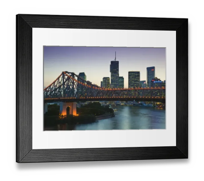 Framed Print : AUSTRALIA, State of Queensland, Brisbane. Evening view of the Story Bridge and Riverside Framed Print : AUSTRALIA, State of Queensland, Brisbane. Evening view of the Story Bridge and Riverside