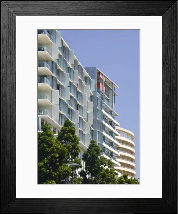 Framed Print : AUSTRALIA, State of Queensland, Brisbane. Southbank District--modern buildings along Framed Print : AUSTRALIA, State of Queensland, Brisbane. Southbank District--modern buildings along