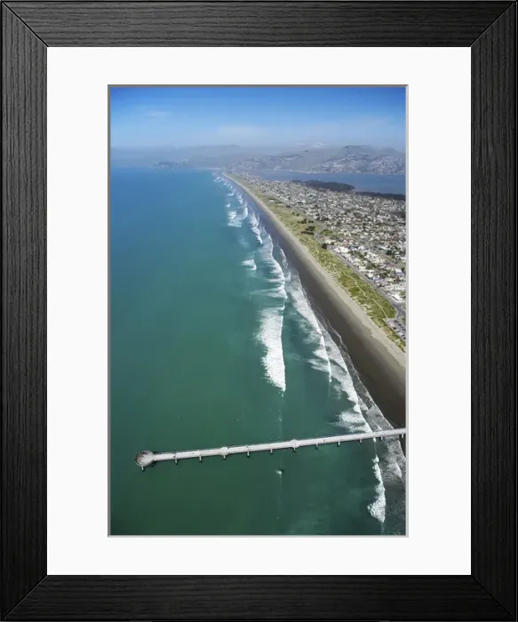 Framed Print : New Brighton Pier, Christchurch, South Island, New Zealand - aerial