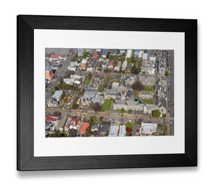Framed Print : Botanic Gardens and Central Business District, Christchurch, South Island, New Zealand - aerial Framed Print : Botanic Gardens and Central Business District, Christchurch, South Island, New Zealand - aerial