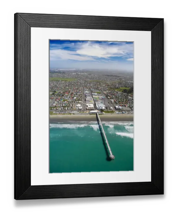 Framed Print : New Brighton Pier, Christchurch, South Island, New Zealand - aerial
