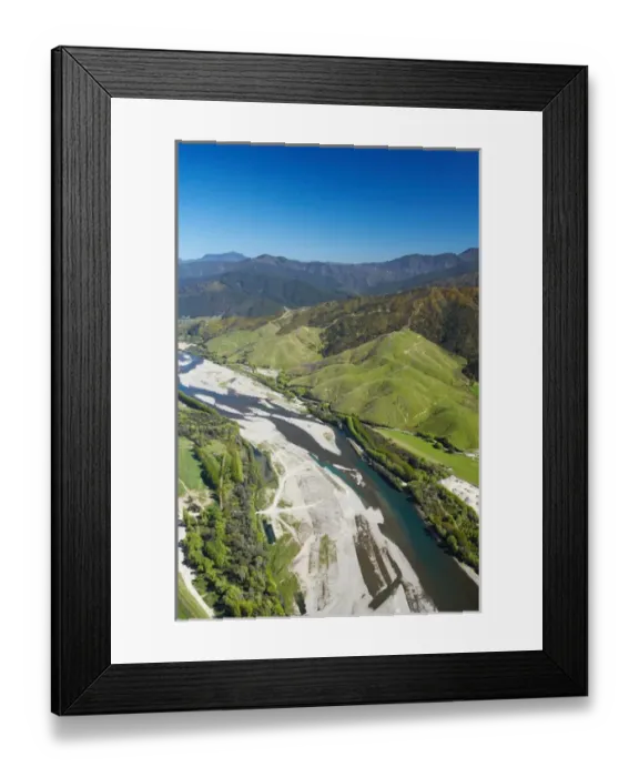 Framed Print : Wairau River near Blenheim, Marlborough, South Island, New Zealand - aerial Framed Print : Wairau River near Blenheim, Marlborough, South Island, New Zealand - aerial