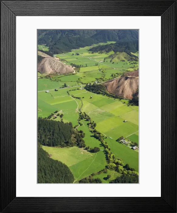 Framed Print : Farmland, Korimiko, Marlborough, South Island, New Zealand - aerial