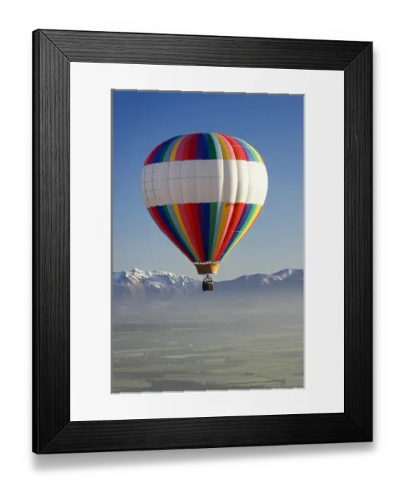 Framed Print : Hot-air Balloon, near Methven, Canterbury Plains, South Island, New Zealand - aerial