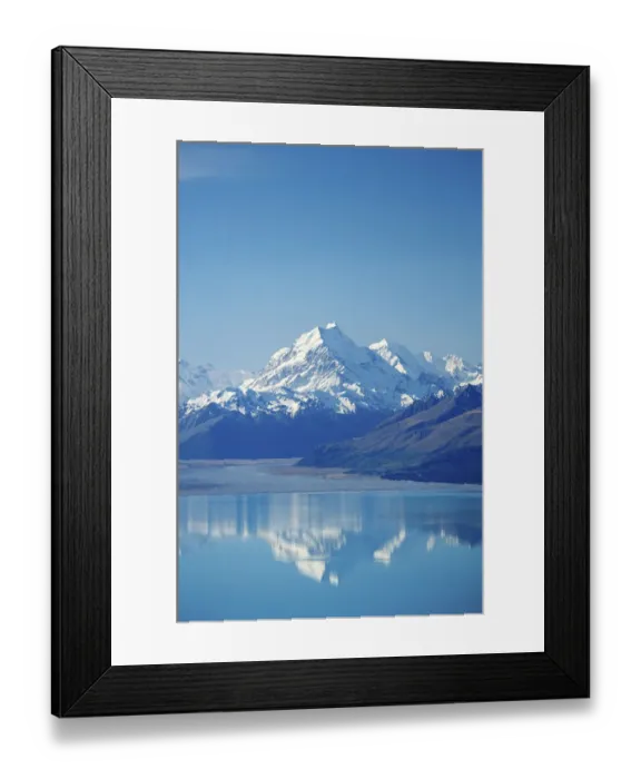 Framed Print : Aoraki  /  Mt Cook and Lake Pukaki, South Canterbury, South Island, New Zealand - aerial