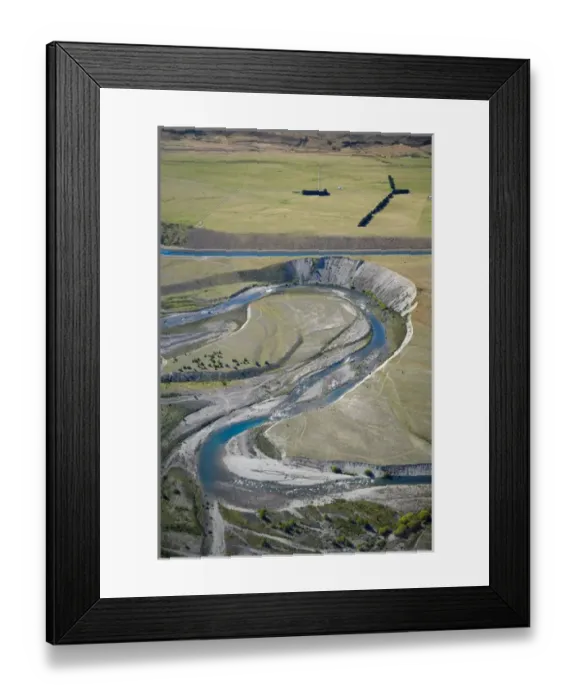 Framed Print : Ohau River and Ohau Canal, Mackenzie Country, South Island, New Zealand - aerial