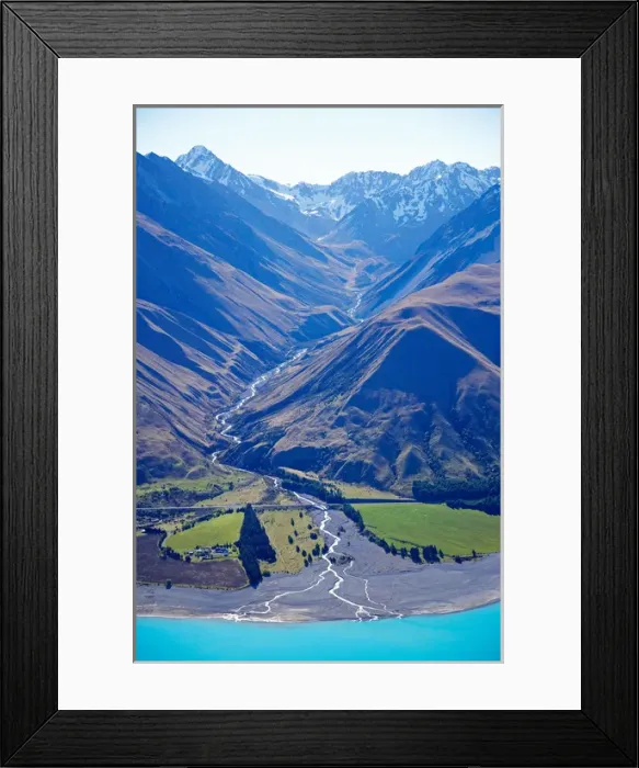 Framed Print : Lake Pukaki and Whale Stream, Ben Ohau Range, Mackenzie Country, South Island, New Framed Print : Lake Pukaki and Whale Stream, Ben Ohau Range, Mackenzie Country, South Island, New