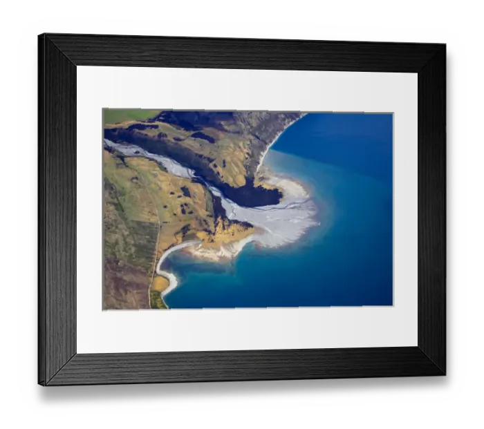 Framed Print : Dingle Burn entering Lake Hawea, South Island, New Zealand - aerial Framed Print : Dingle Burn entering Lake Hawea, South Island, New Zealand - aerial