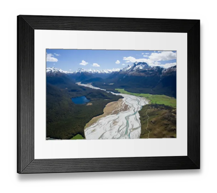 Framed Print : Dart River, near Glenorchy, South Island, New Zealand - aerial Framed Print : Dart River, near Glenorchy, South Island, New Zealand - aerial