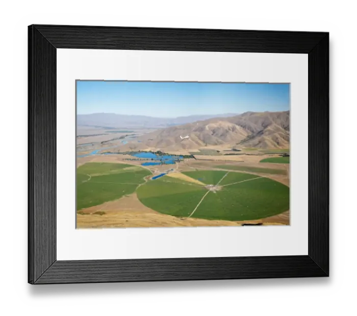 Framed Print : Giant Rotary Irrigation Scheme near Twizel, Mackenzie Country, South Island, New Zealand