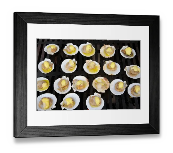 Framed Print : Scallops on Barbeque Framed Print : Scallops on Barbeque