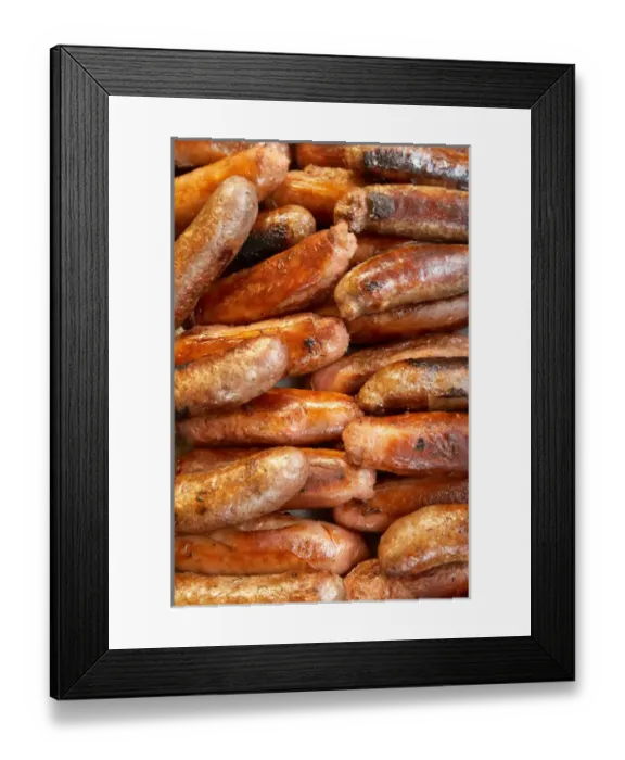 Framed Print : Suasages on Barbeque Framed Print : Suasages on Barbeque